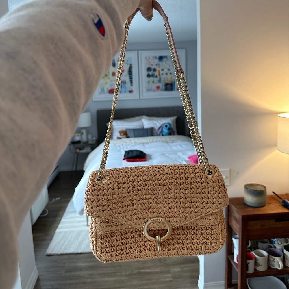 Sandro Tan Woven Straw Crossbody Purse